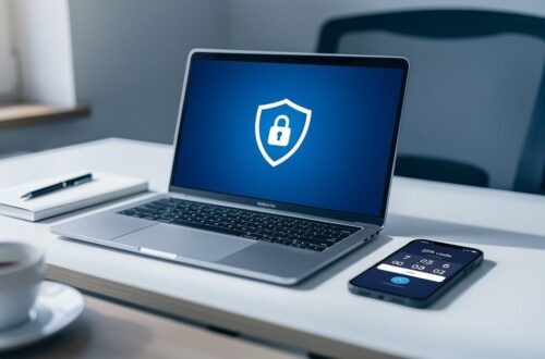 Poste de télétravail sécurisé avec VPN actif et authentification multifacteur sur smartphone