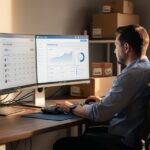 E-commerçant gérant le back-office de sa boutique en ligne sur ordinateur