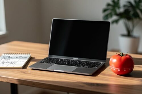 Bureau à domicile organisé avec minuteur Pomodoro pour gérer son temps en télétravail