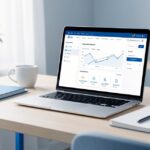 Ordinateur portable affichant le tableau de bord WordPress sur un bureau professionnel