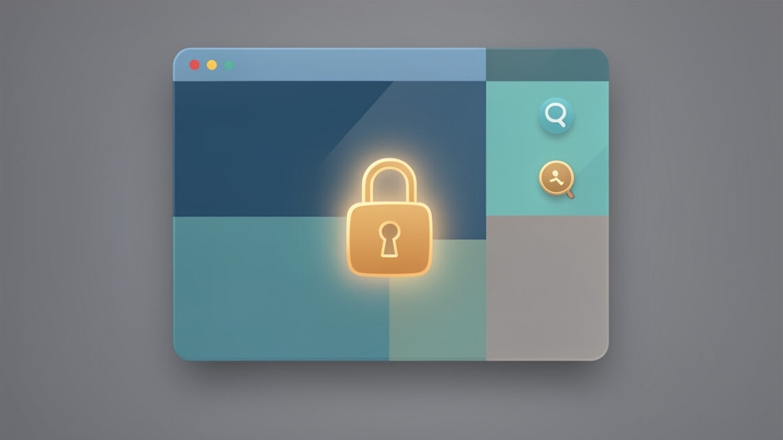 Illustration éditoriale moderne d’une interface numérique sobre avec un cadenas lumineux et un jeton anonyme, évoquant une vérification d’âge respectueuse de la vie privée, sans visage identifiable.