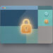 Illustration éditoriale moderne d’une interface numérique sobre avec un cadenas lumineux et un jeton anonyme, évoquant une vérification d’âge respectueuse de la vie privée, sans visage identifiable.
